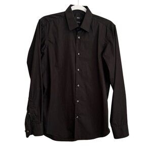 Hugo Boss Mens Regular Fit Black Easy Iron Long Sleeve Shirt Size 15 (Med)